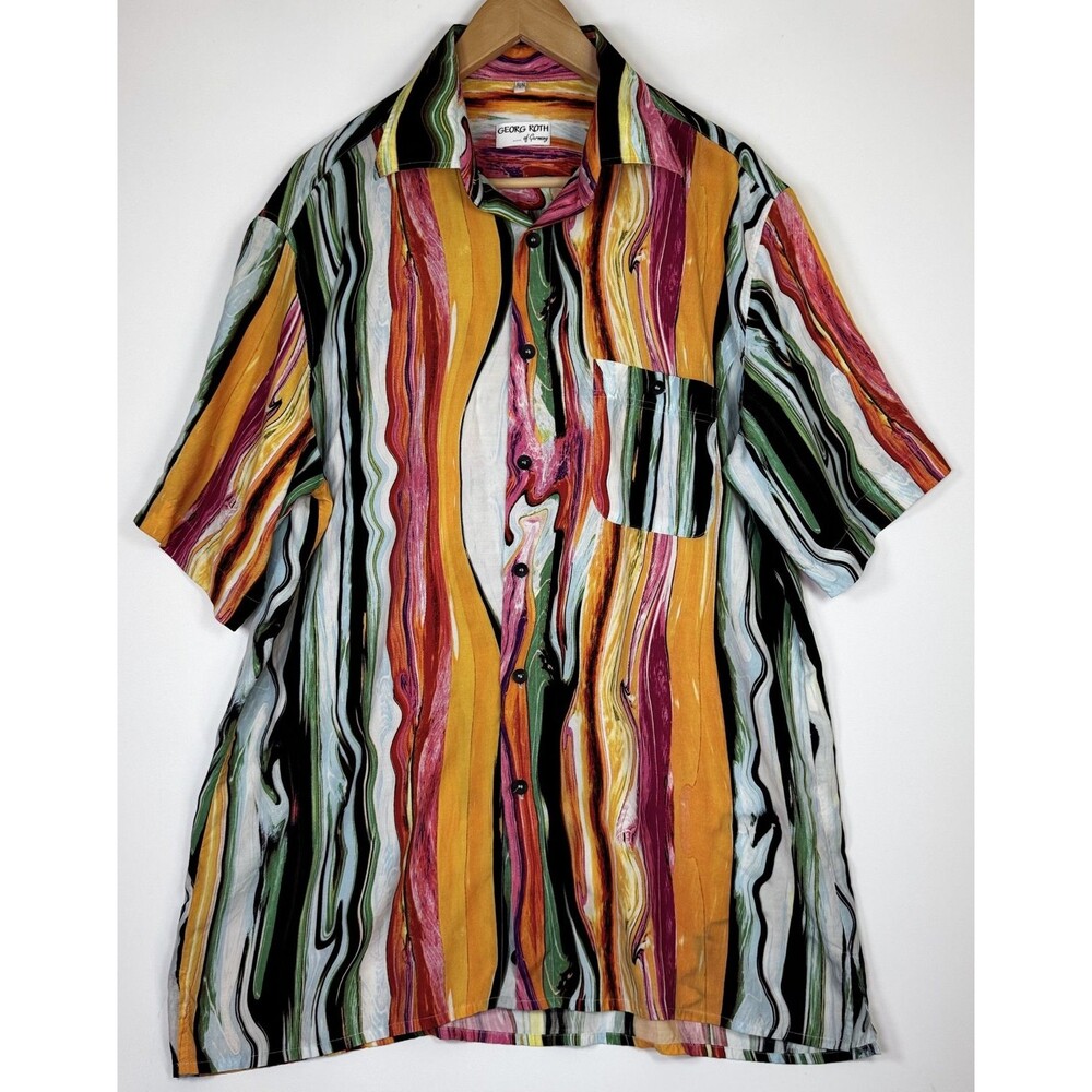 Georg Roth Shirt Mens Large‎ Abstract Striped Button Up Short Sleeve Colorful